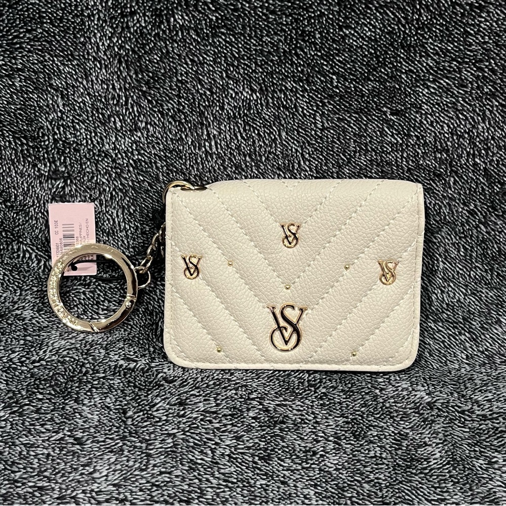 Victoria's Secret foldable card case keychain cream New